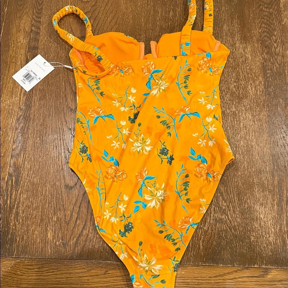 LG SOLID & STRIPED Orange Floral One Piece Swimsuit NWT - Picture 2 of 7